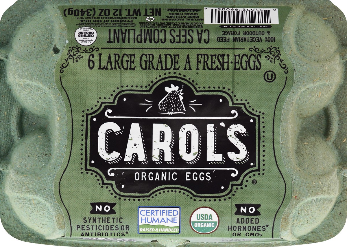 slide 9 of 9, Carol's Grade A Organic Fresh Large Eggs 6 ea, 6 ct