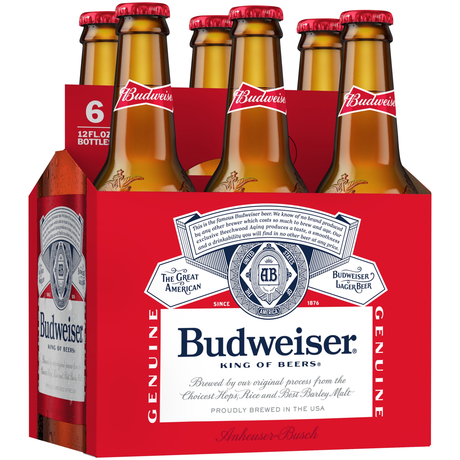 slide 1 of 83, Budweiser Beer, 6 Pack Beer, 12 FL OZ Bottles, 5% ABV, 6 ct; 12 fl oz