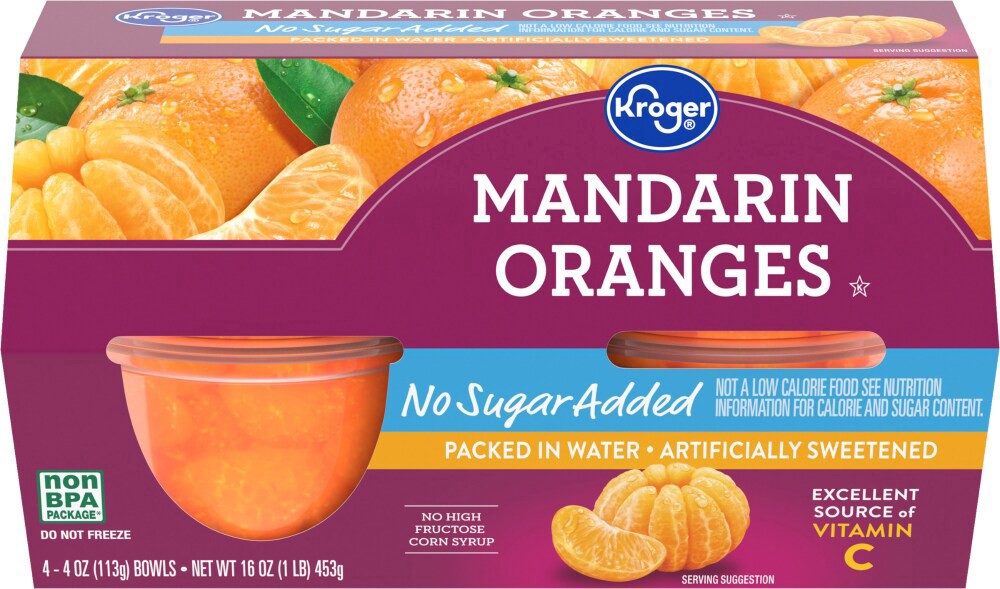 slide 6 of 6, Kroger No Sugar Added Mandarin Oranges 4 Count, 16 oz