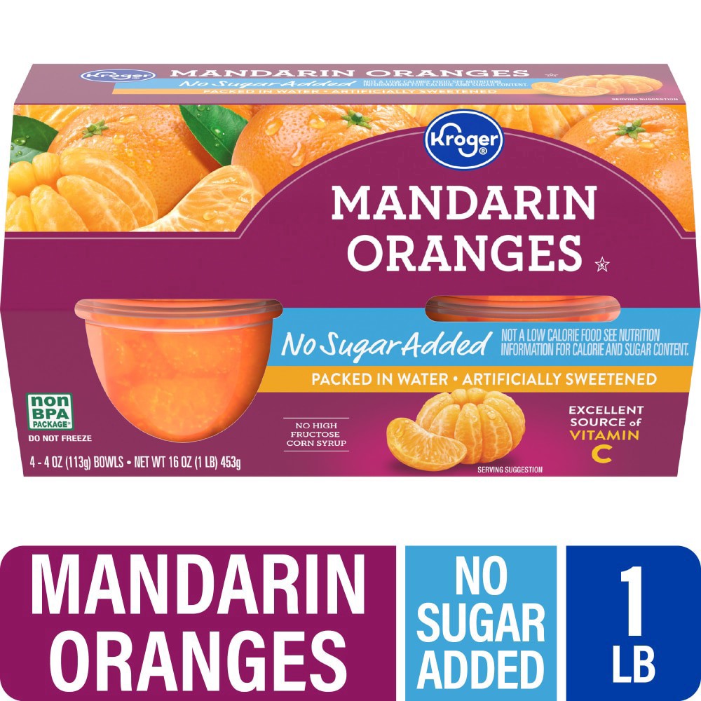 slide 1 of 6, Kroger No Sugar Added Mandarin Oranges 4 Count, 16 oz