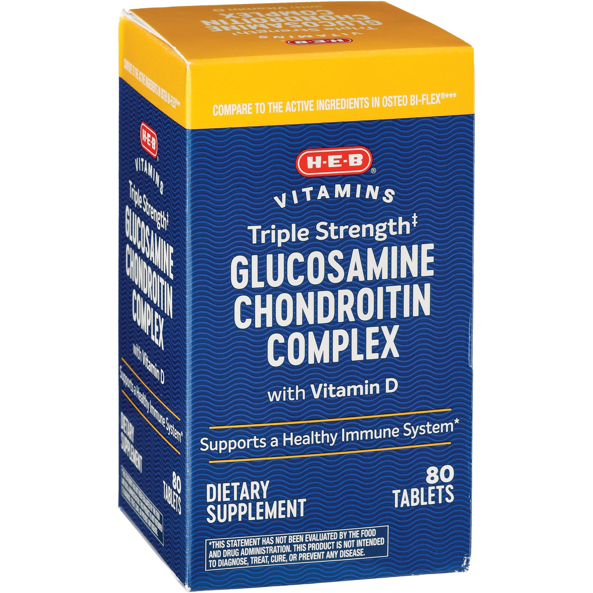 slide 1 of 1, H-E-B Glucosamine Chondroitin Complex Triple Strength with Vitamin D 2000 IU Caplets, 80 ct