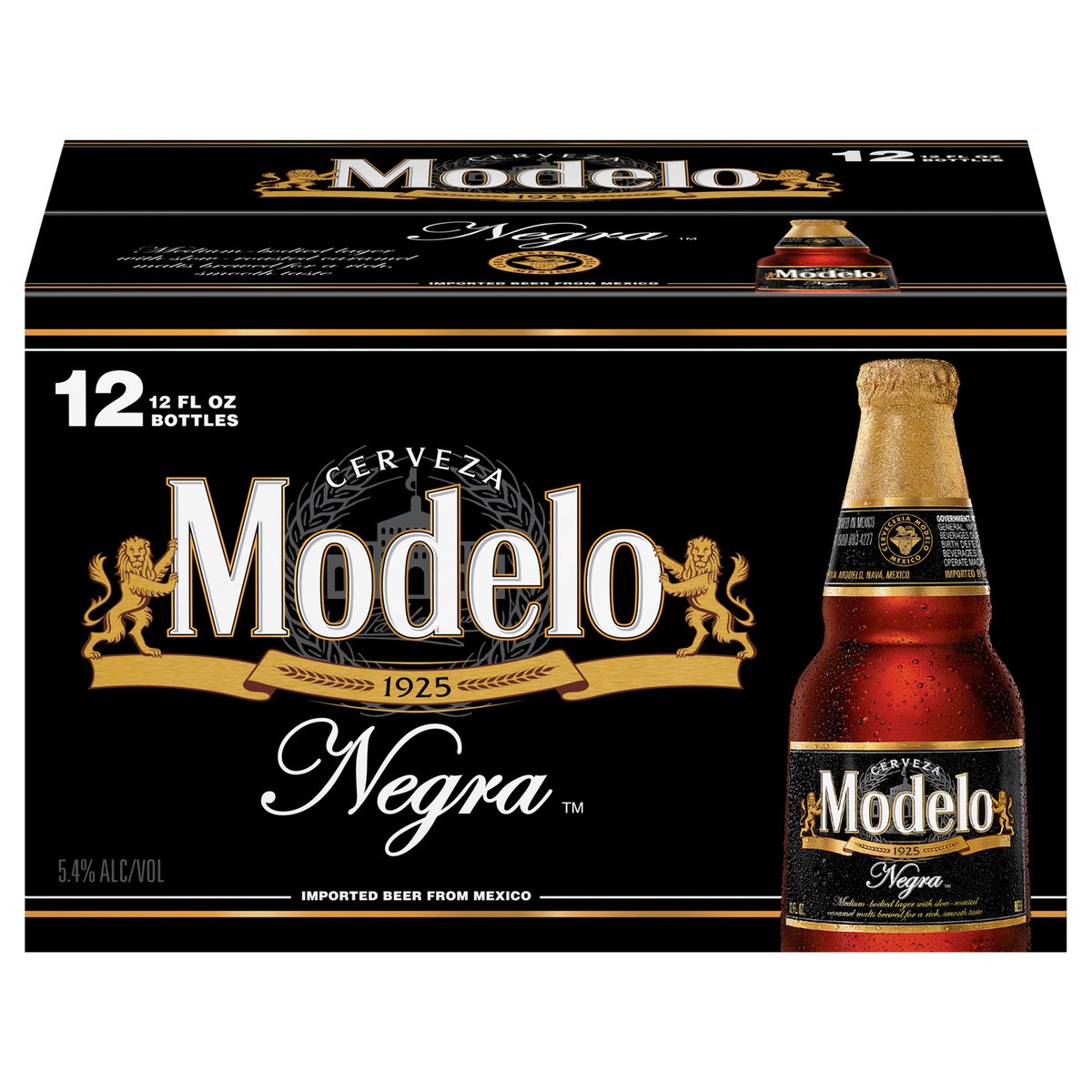 slide 1 of 52, Modelo Negra Amber Lager Mexican Import Beer, 12 pk 12 fl oz Bottles, 5.4% ABV, 144 fl oz