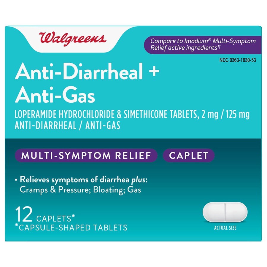 slide 1 of 5, Walgreens Anti Diarrheal + Anti-Gas Caplet, 12 ct