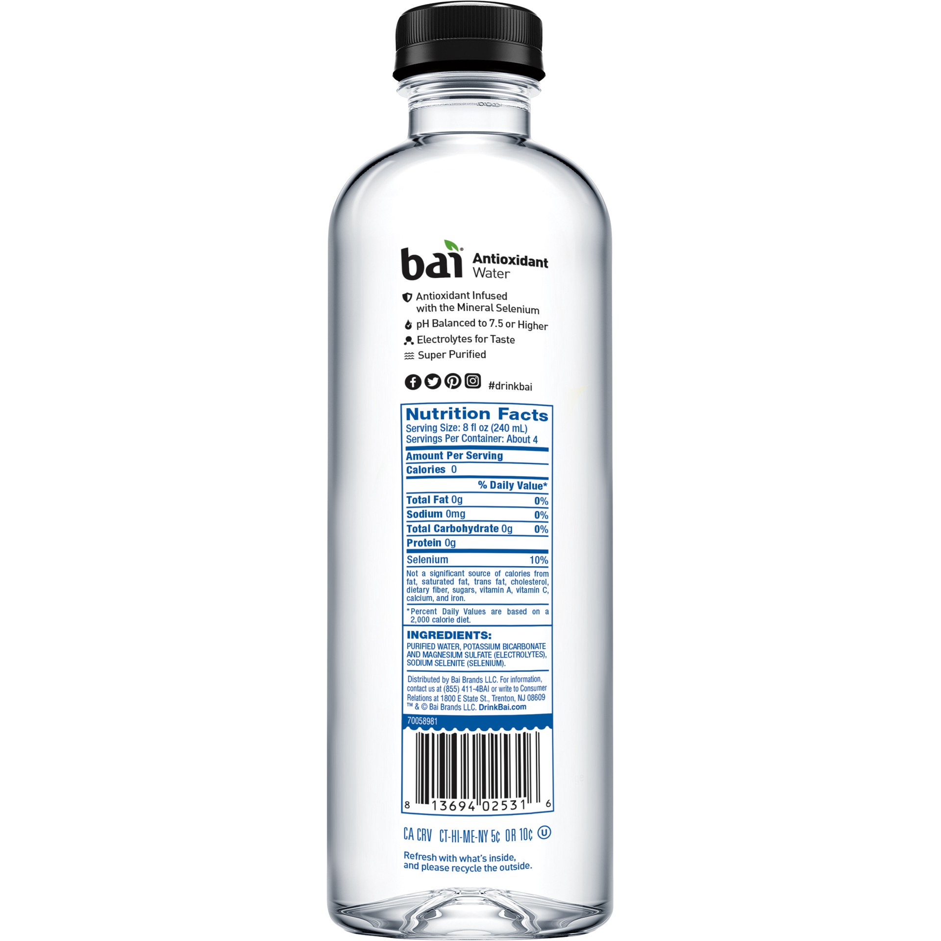 slide 2 of 2, Bai Water 33.8 oz, 1 liter