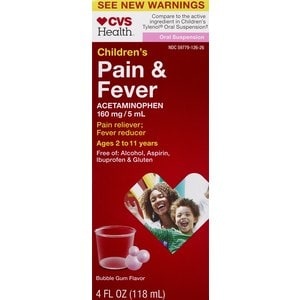 slide 1 of 1, CVS Health Children's Pain & Fever Suspension Liquid Bubble Gum Flavor, 4 fl oz; 118 ml