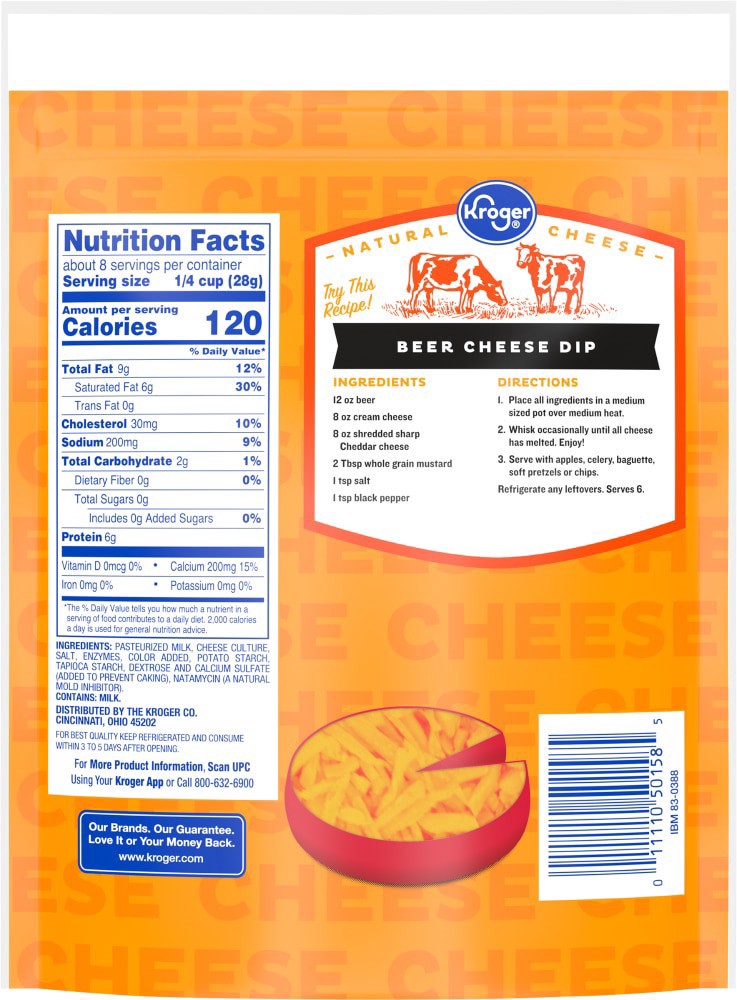 slide 2 of 2, Kroger Shredded Sharp Cheddar Cheese, 8 oz