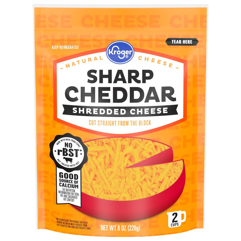 slide 1 of 2, Kroger Shredded Sharp Cheddar Cheese, 8 oz