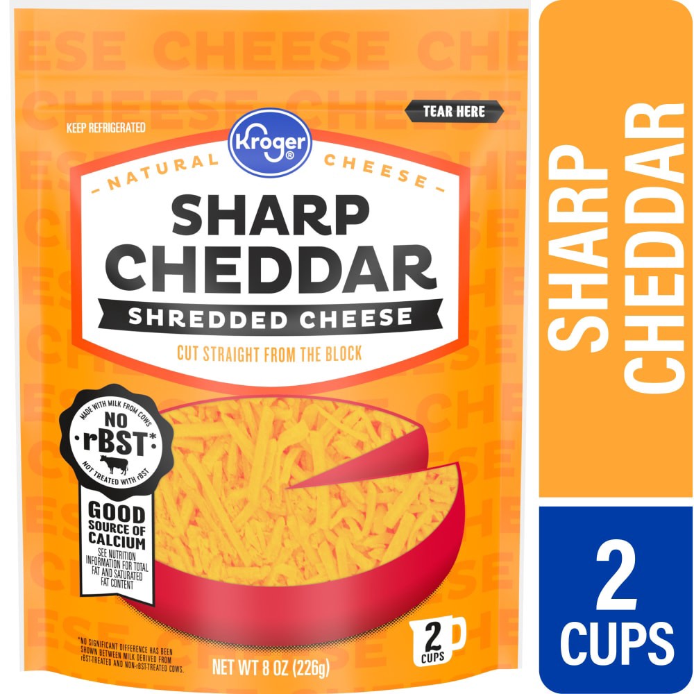 slide 1 of 2, Kroger Shredded Sharp Cheddar Cheese, 8 oz