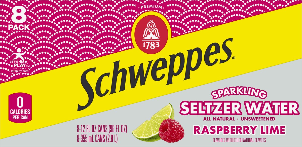 slide 4 of 7, Schweppes Raspberry Lime Sparkling Water Beverage, 12 fl oz cans, 8 pack, 8 ct