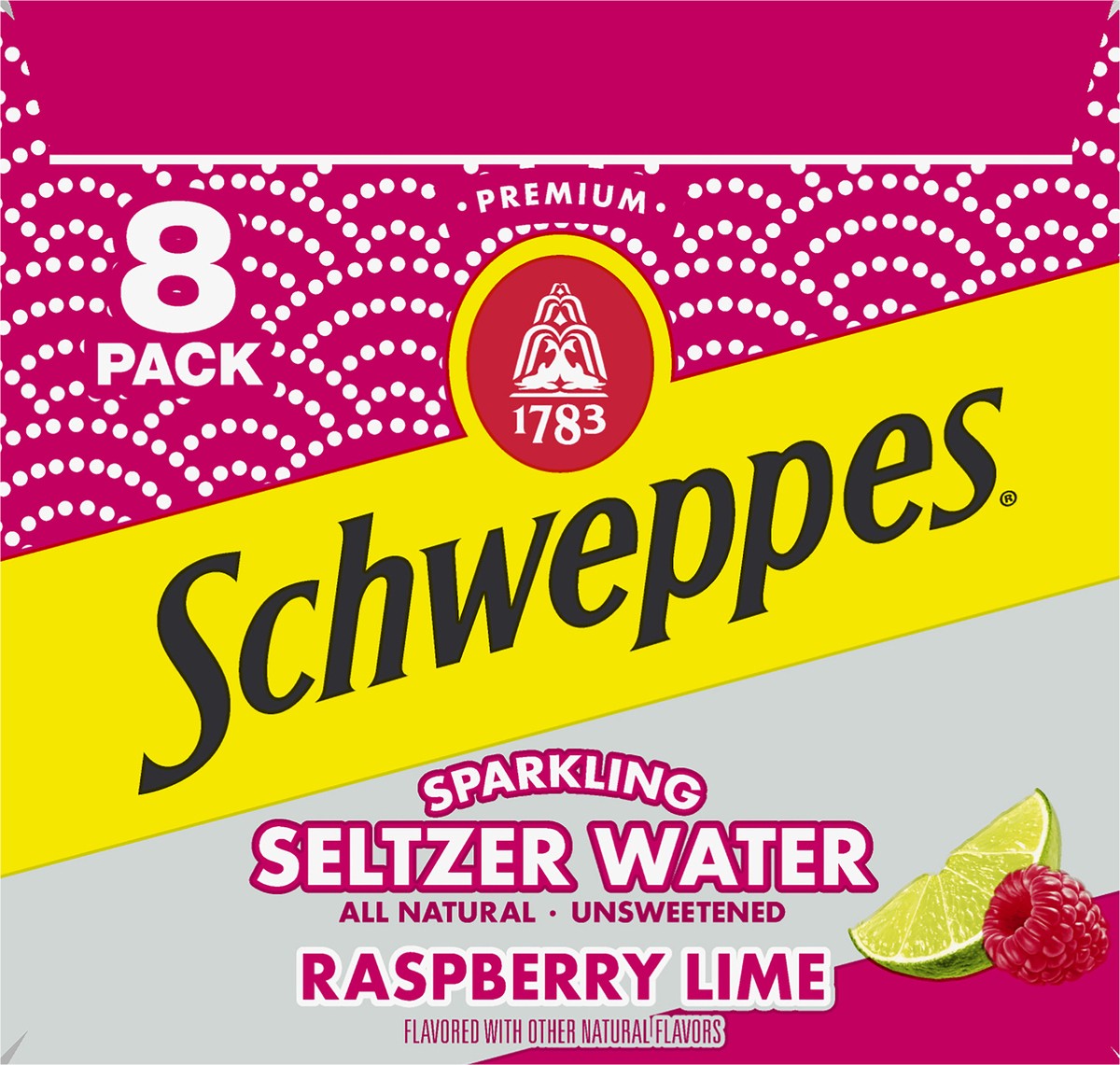 slide 5 of 7, Schweppes Raspberry Lime Sparkling Water Beverage, 12 fl oz cans, 8 pack, 8 ct