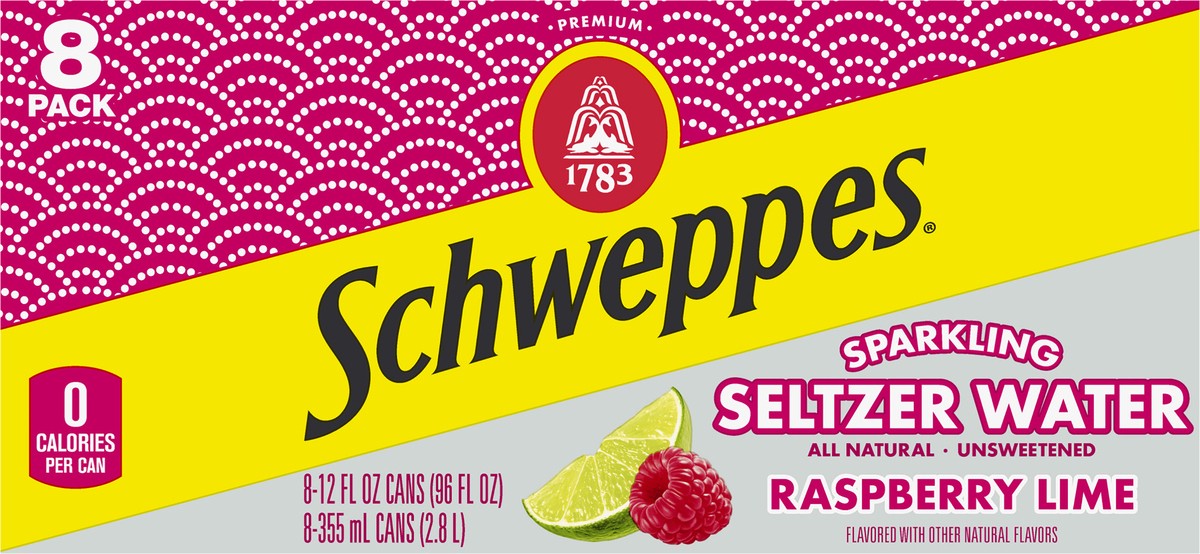 slide 7 of 7, Schweppes Raspberry Lime Sparkling Water Beverage, 12 fl oz cans, 8 pack, 8 ct