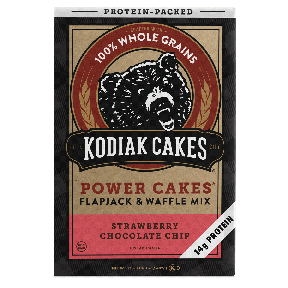 slide 1 of 4, Kodiak Cakes Power Cakes Strawberry Dark Chocolate Pancake Mix, 17 oz