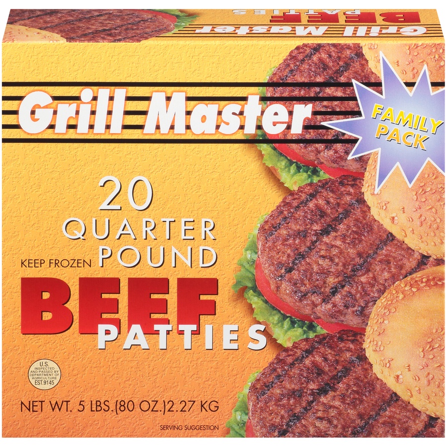 slide 1 of 8, Grill Master Quarter Pound Beef Patties 20Ct, 5 lb