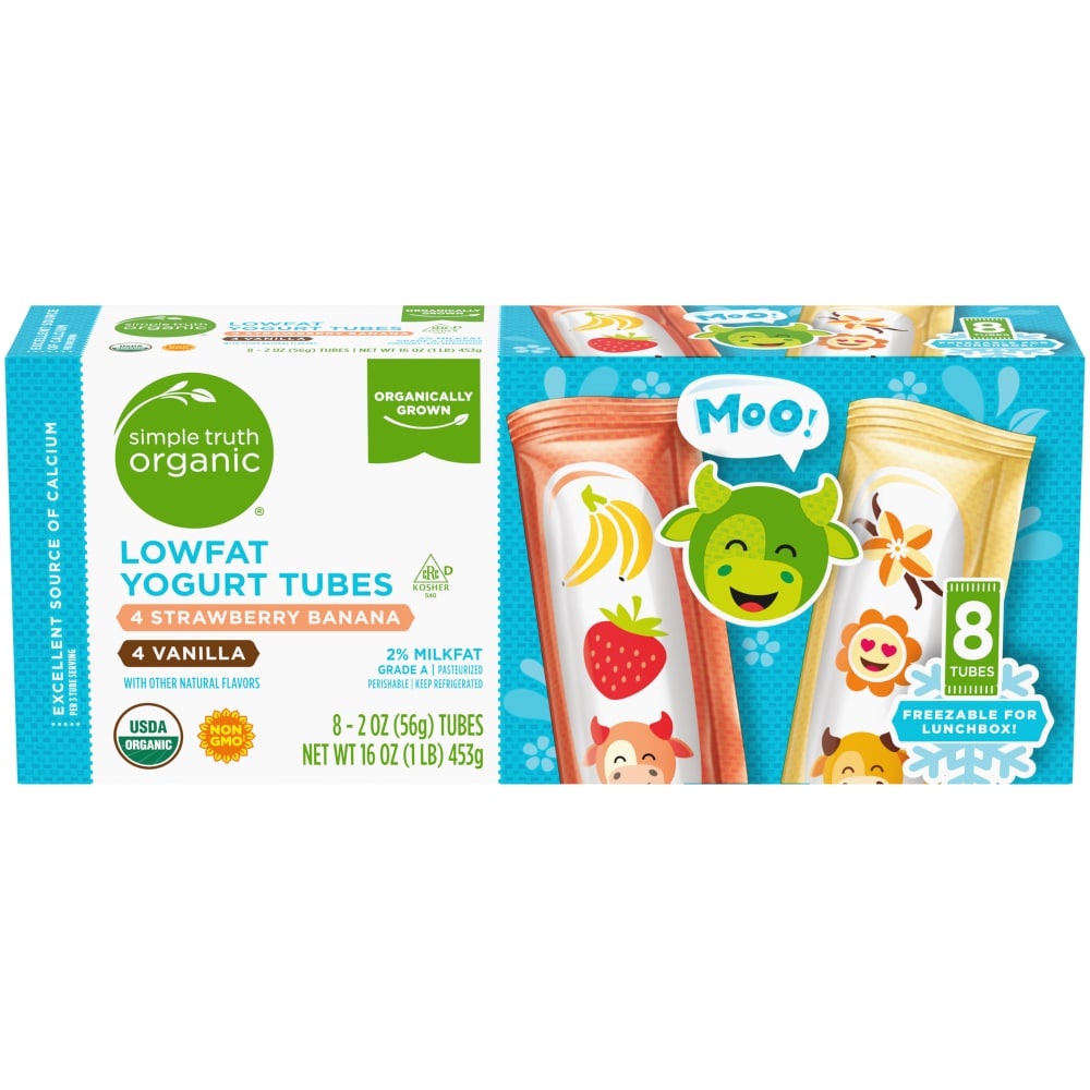 slide 1 of 1, Simple Truth Organic Strawberry Banana & Vanilla Lowfat Yogurt Tubes, 8 ct; 2 oz