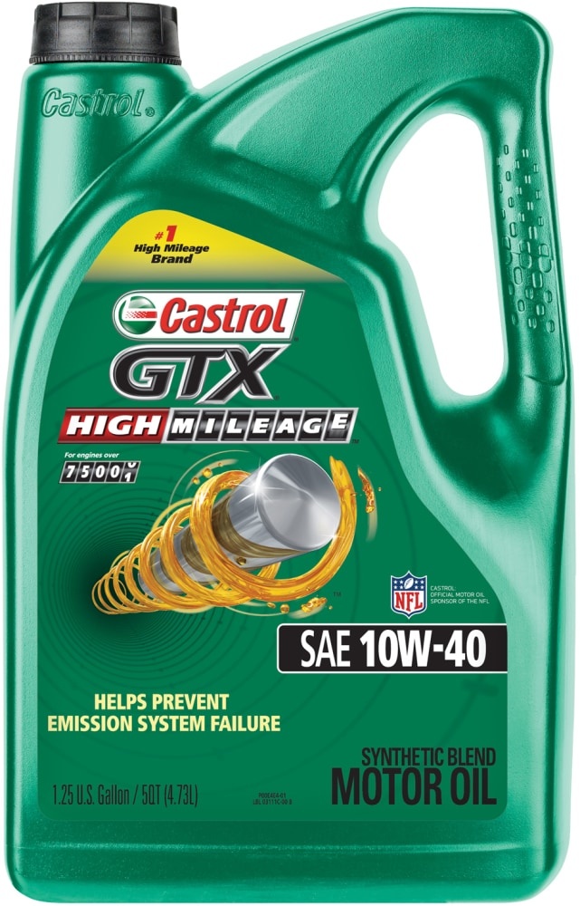 slide 1 of 1, Castrol Gtx High Mileage 10W-40 Sae Premium Synthetic Motor Oil, 5 qt