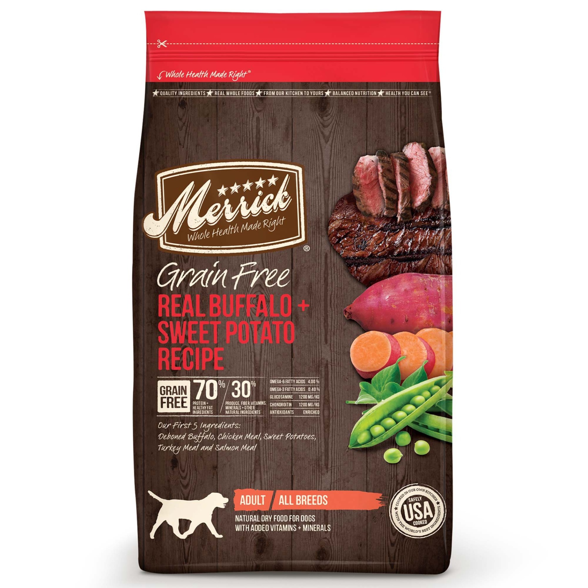 slide 1 of 1, Merrick Grain Free Real Buffalo Plus Sweet Potato Recipe for Dogs, 12 lb