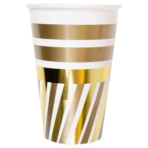 slide 1 of 1, Papyrus Gold & White Patterned Cups, 1 ct