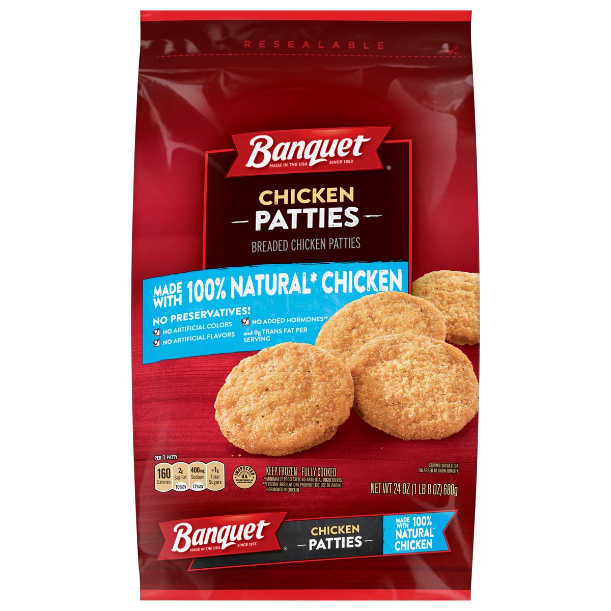 slide 1 of 5, Banquet Frozen Chicken Patties Made With 100% Natural* Chicken, 24 oz., 24 oz