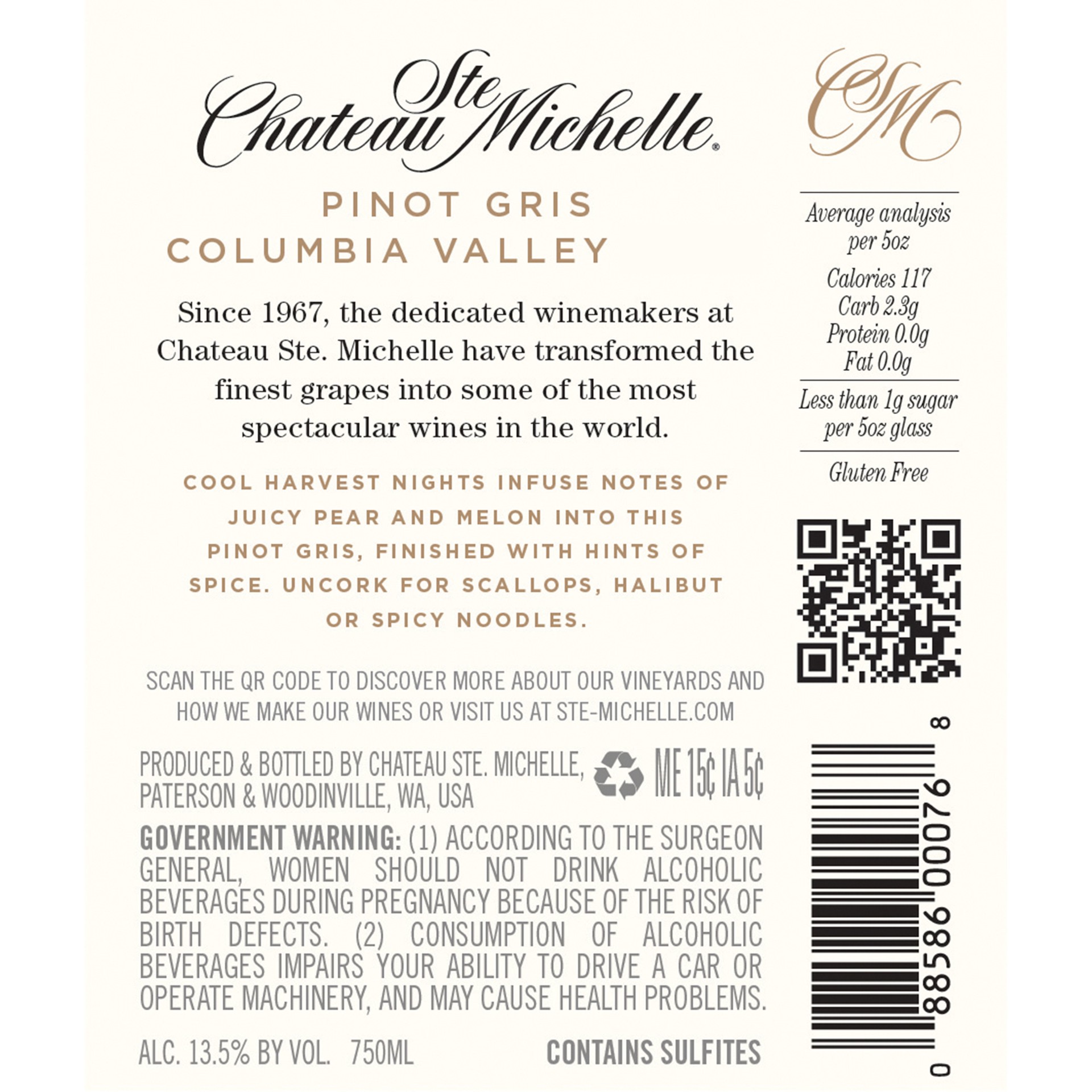 slide 5 of 8, Chateau Ste. Michelle Columbia Valley Pinot Gris, White Wine, 750 mL Bottle, 750 ml