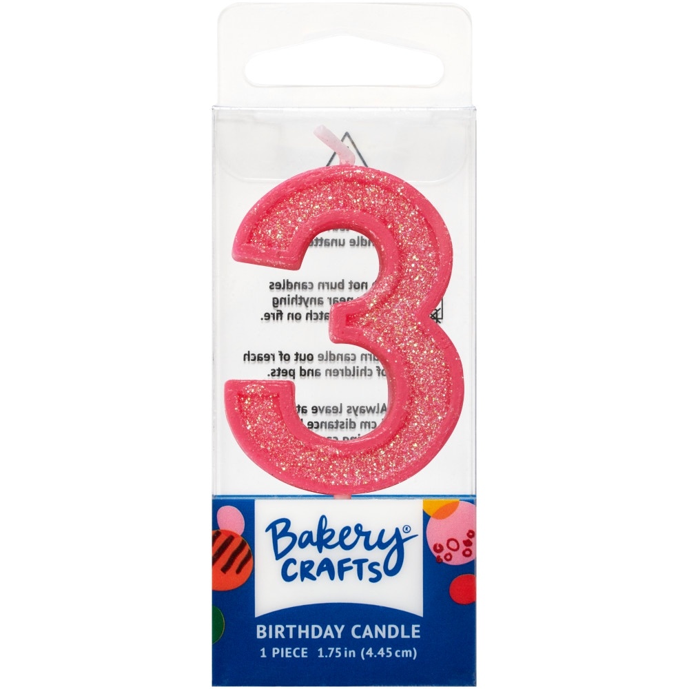 slide 1 of 1, Decopac Three Birthday Candle Cake Decoration - Pink, 1 ct