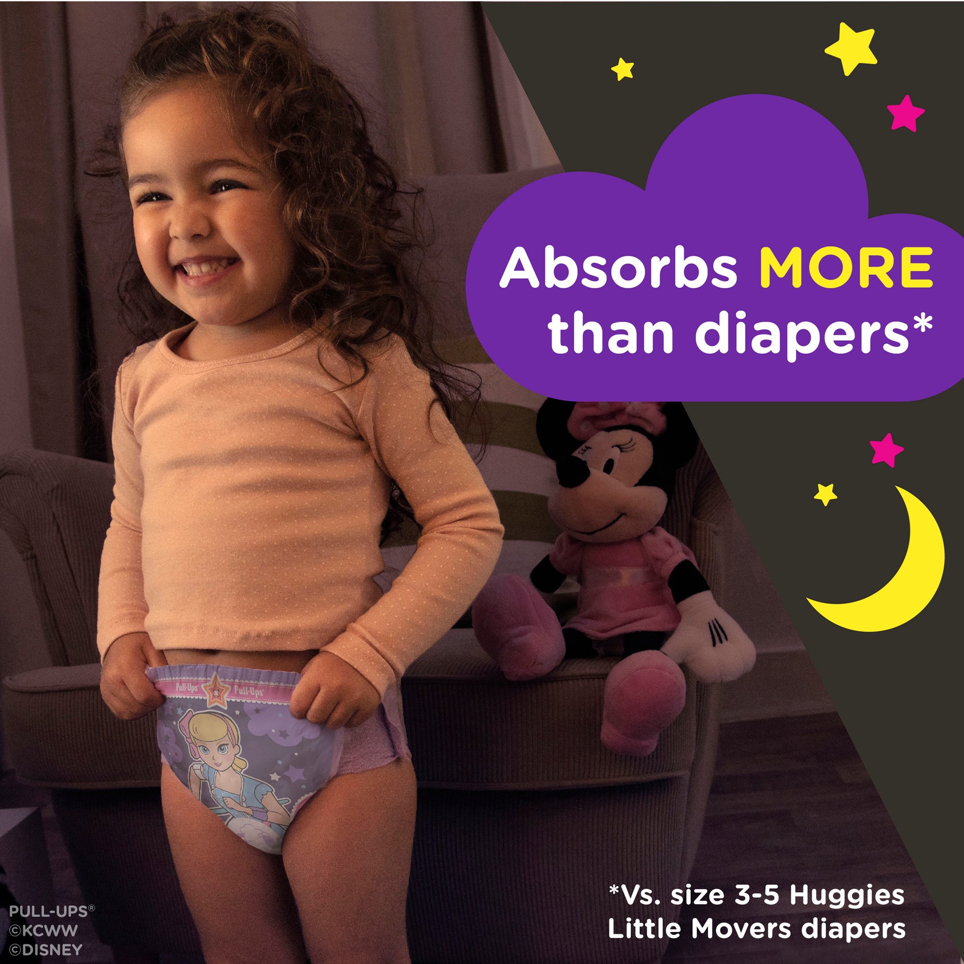 slide 3 of 5, Huggies Pull Ups Girls' Night-Time Training Pants Super Pack - 3T-4T (60ct), 60 ct