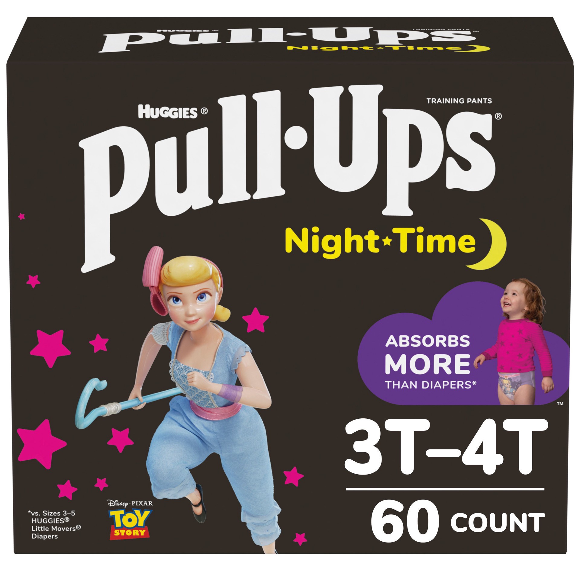 slide 1 of 5, Huggies Pull Ups Girls' Night-Time Training Pants Super Pack - 3T-4T (60ct), 60 ct