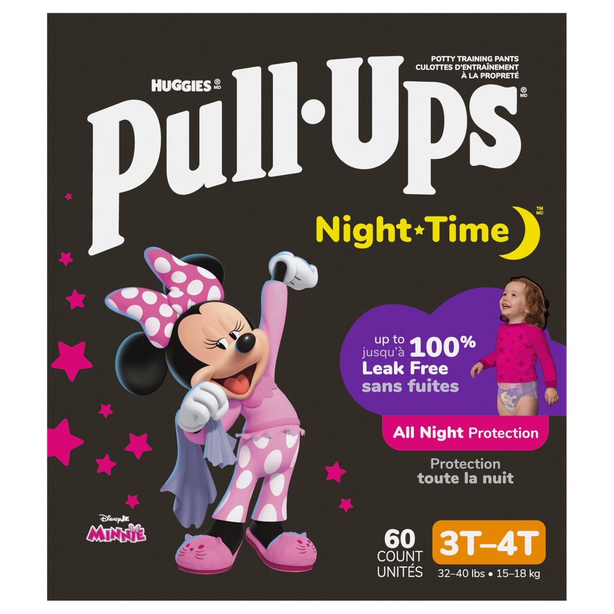 slide 1 of 5, Pull-Ups Girls' Night-Time Potty Training Pants, 3T-4T (32-40 lbs), 60 Ct, 60 ct
