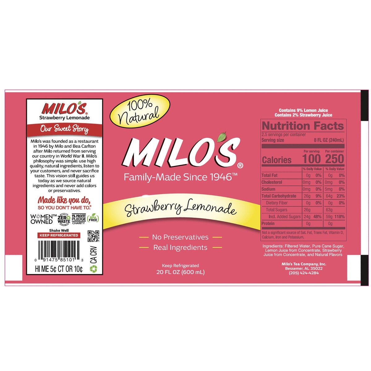 slide 3 of 9, Milo's Strawberry Lemonade - 20 fl oz, 20 fl oz