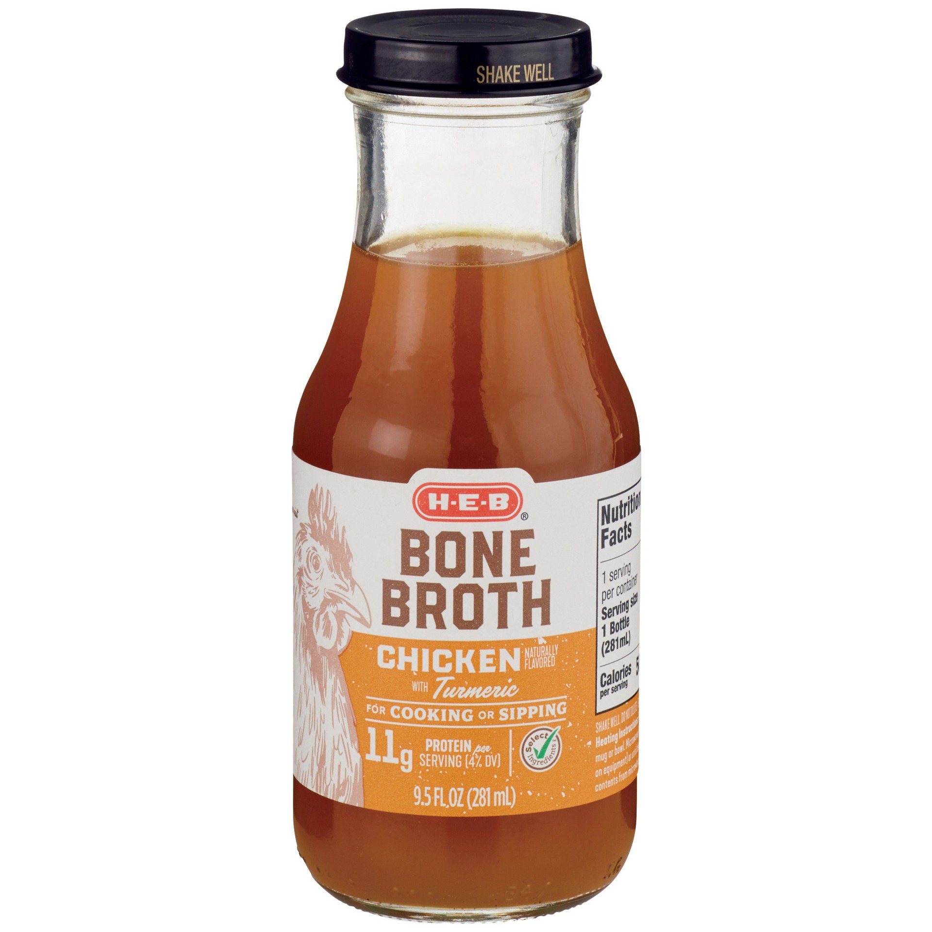 slide 1 of 1, H-E-B Chicken Turmeric Bone Broth, 9.5 oz