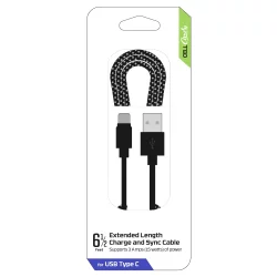CellCandy Extended Length Charge and Sync USB-Type C Cable - Black