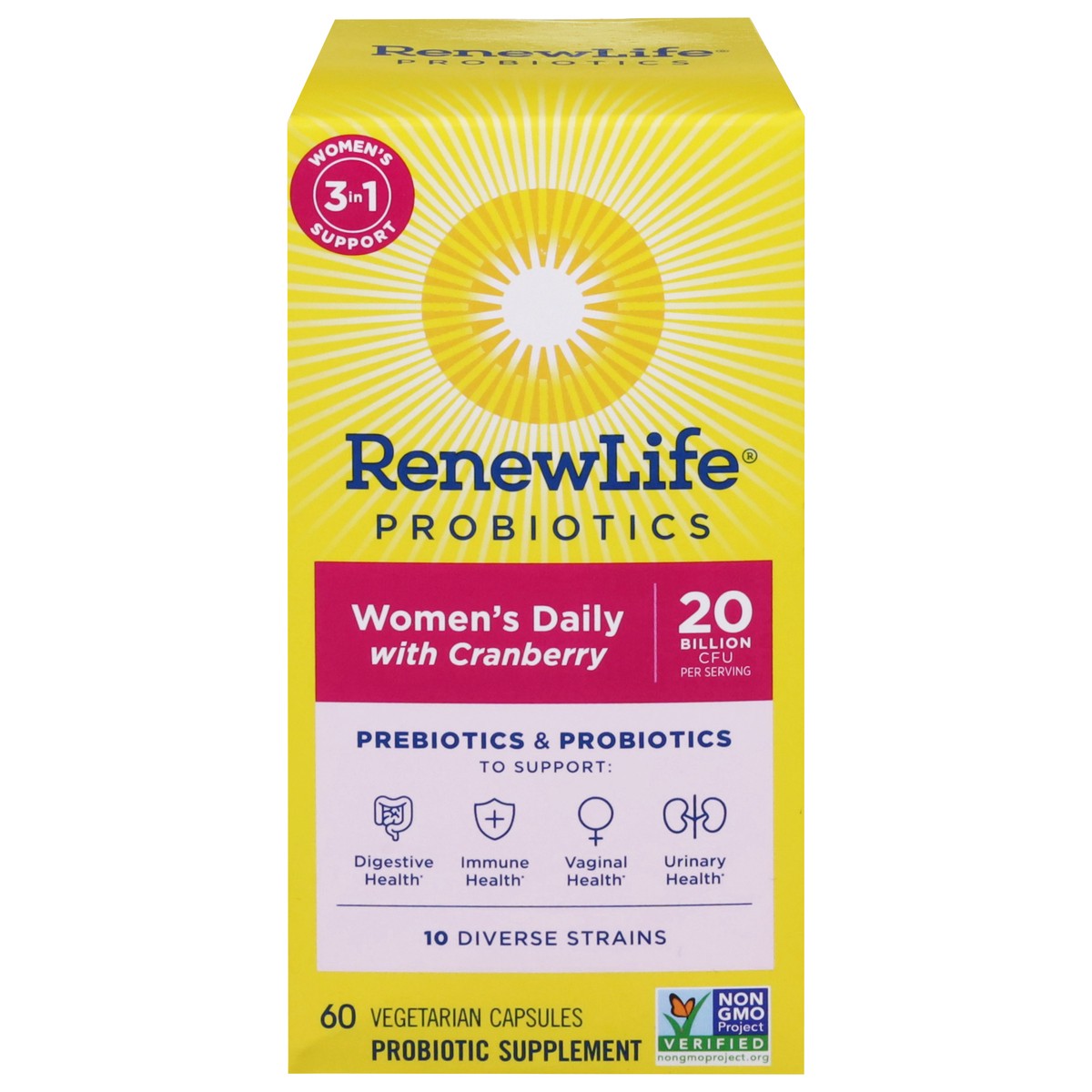 slide 1 of 5, Renew Life Women's Daily with Cranberry Prebiotics & Probiotics 60 Vegetarian Capsules, 60 ct