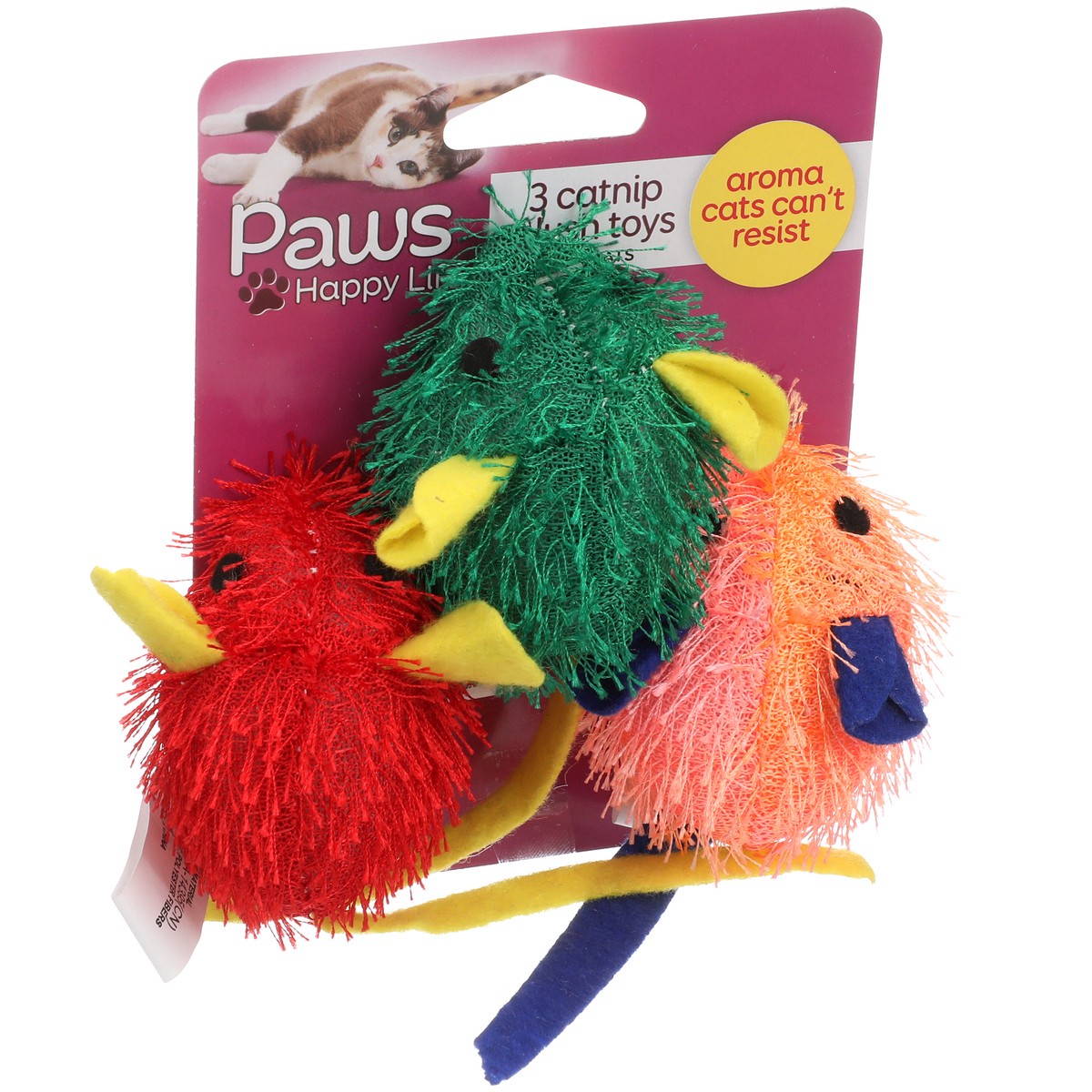 slide 4 of 8, Paws Happy Life Prem Plush Mice with Catnip Cat Toy, 1 ct