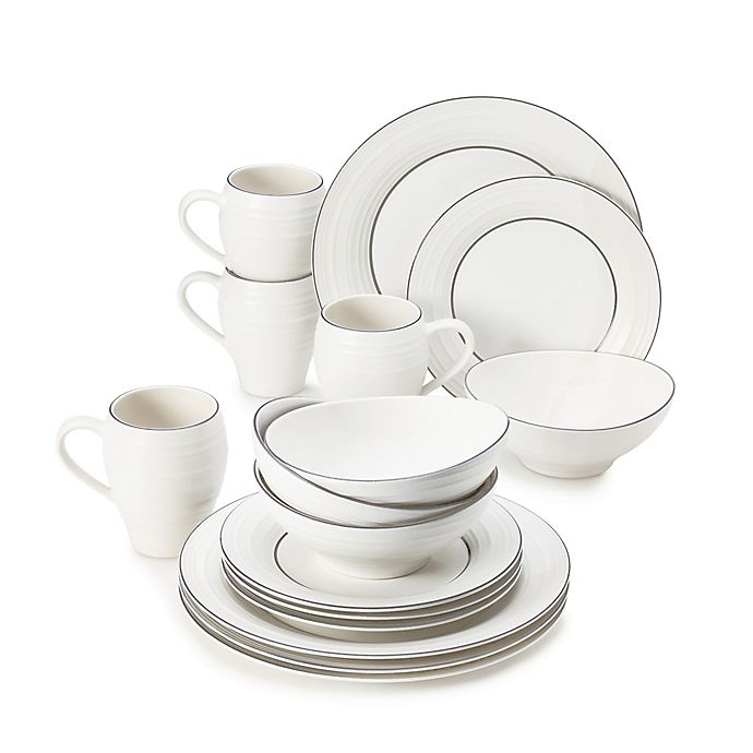 slide 1 of 1, Mikasa Swirl Graphite Banded Dinnerware Set - White, 16 ct