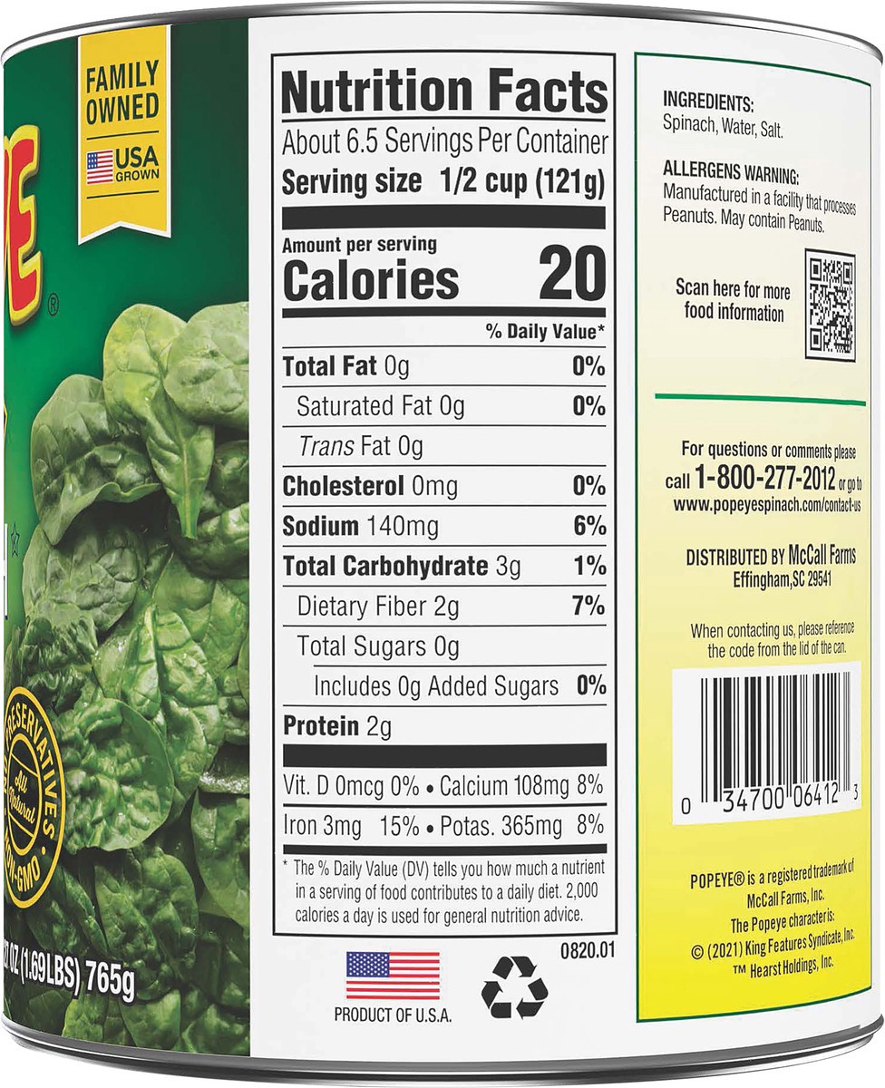 slide 4 of 5, Popeye Leaf Spinach - 27 oz, 27 oz