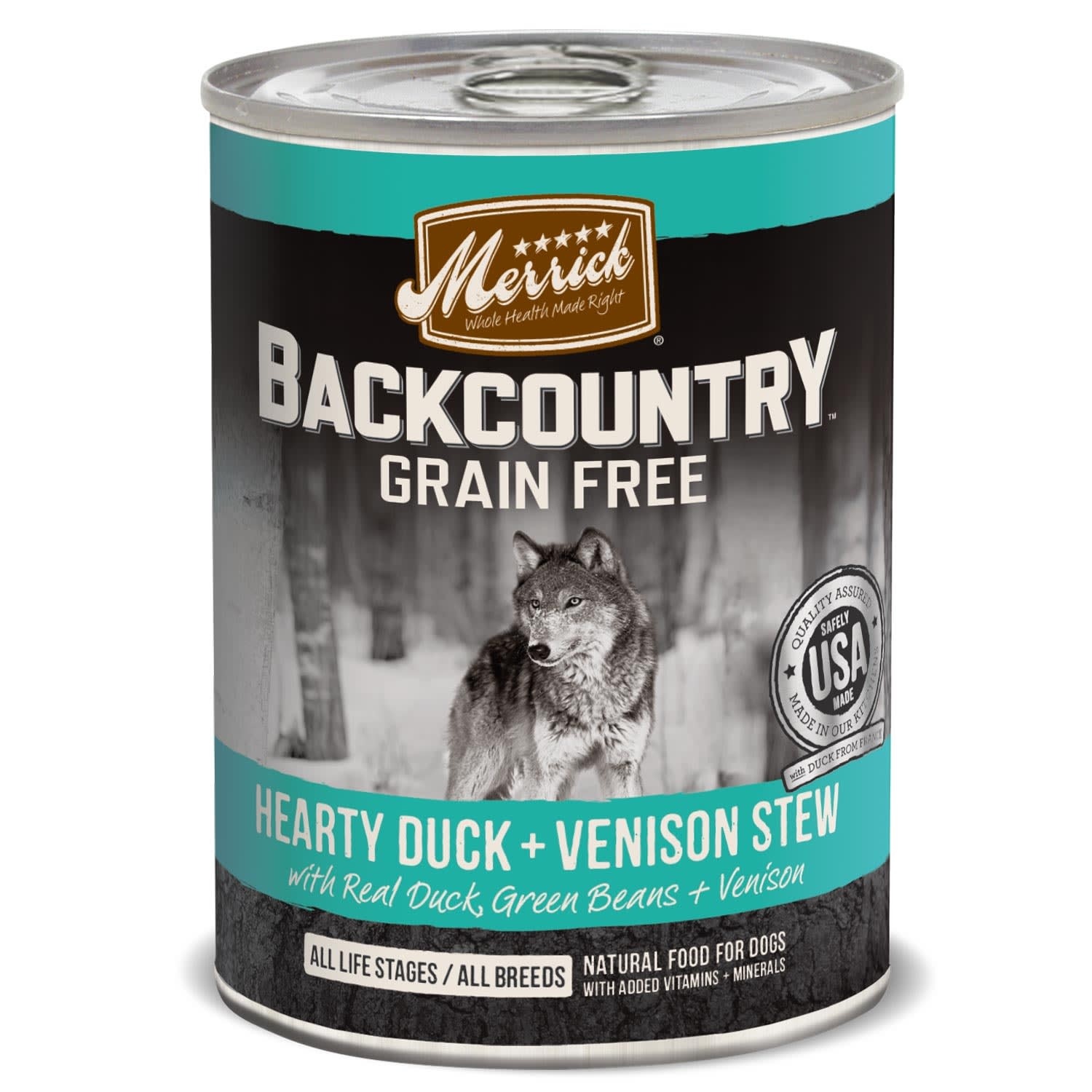 slide 1 of 1, Merrick Backcountry Grain Free Hearty Duck & Venison Stew Canned Dog Food, 12.7 oz