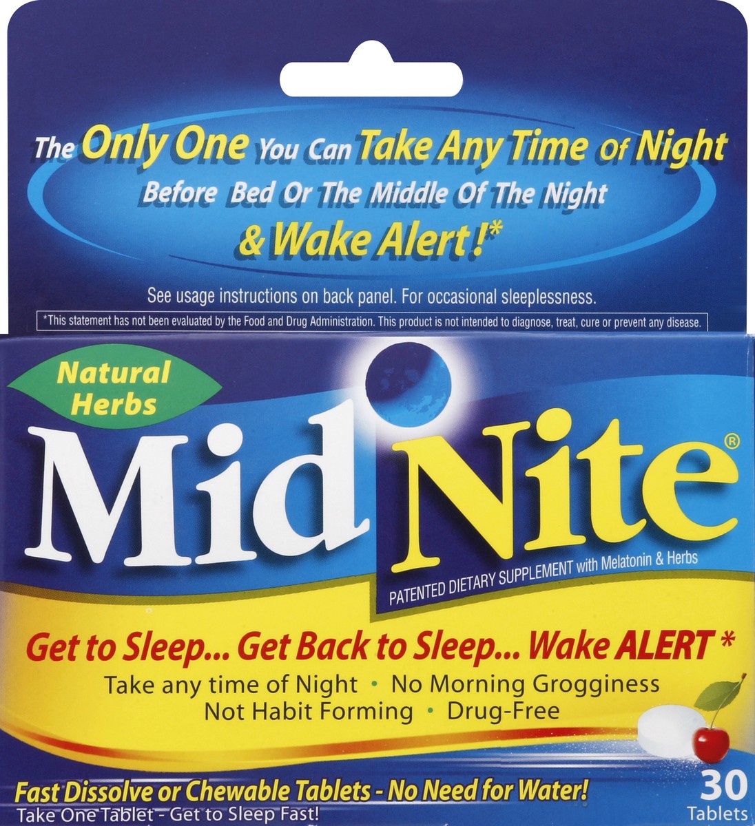 slide 2 of 5, MidNite Drug Free Melatonin & Herbs in Cherry Flavor Sleep Aid Dietary Supplement, 30 ct