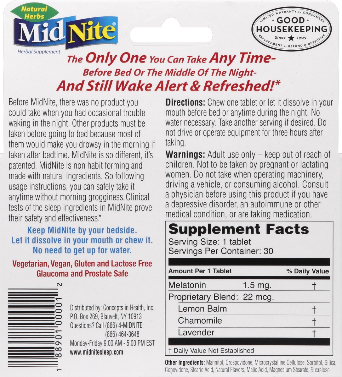 slide 5 of 5, MidNite Drug Free Melatonin & Herbs in Cherry Flavor Sleep Aid Dietary Supplement, 30 ct