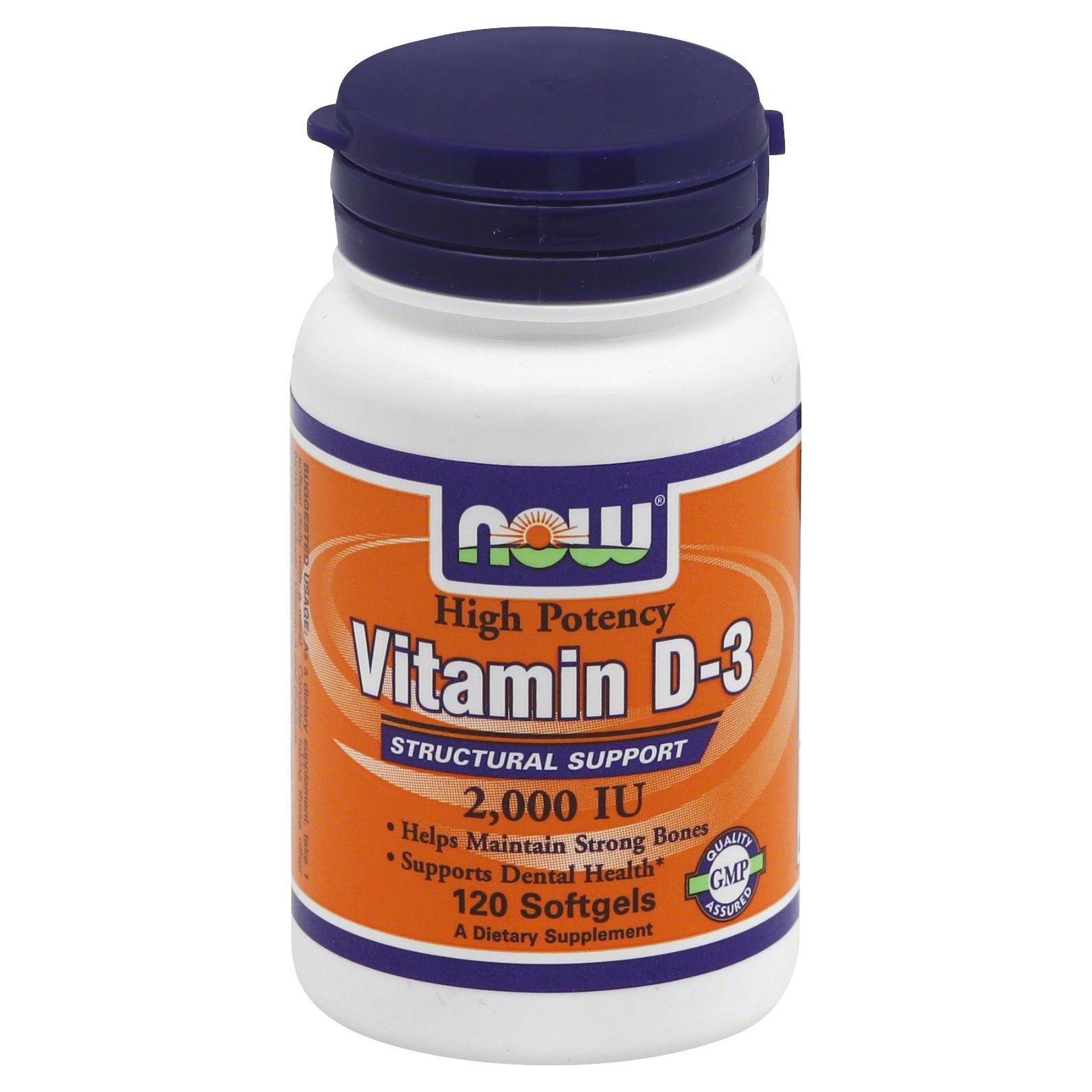 slide 1 of 2, NOW Supplements, Vitamin D-3 2,000 IU, High Potency, Structural Support*, 120 Softgels, 120 ct