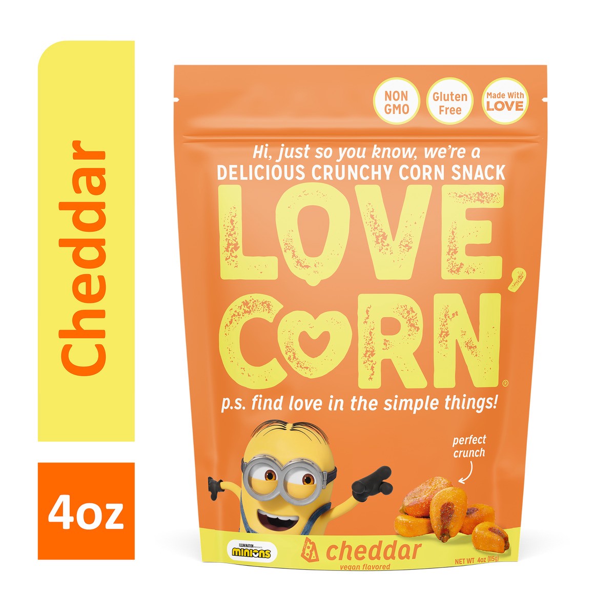 slide 1 of 1, LOVE CORN Cheddar 4oz, 4 oz