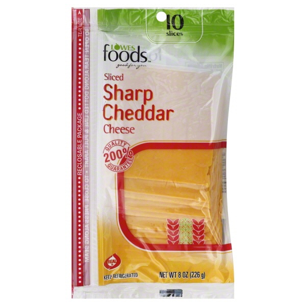 slide 1 of 1, Lowes Foods Sharp Cheddar Cheese Slices, 8 oz