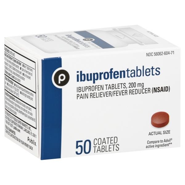 slide 1 of 1, Publix Coated Ibuprofen USP Pain Reliever/Fever Reducer Caplets, 50 ct