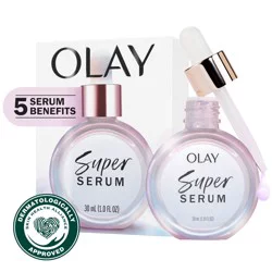 Olay Super Serum - Niacinamide, Vitamin C & E, Collagen Peptide, AHA - 5-in-1 Skin Care Benefits for Face - Healthy Glow, Brightening, Hydrating, Smoothing, Firming, Evens Tone, Anti-Aging, 1.0 Oz