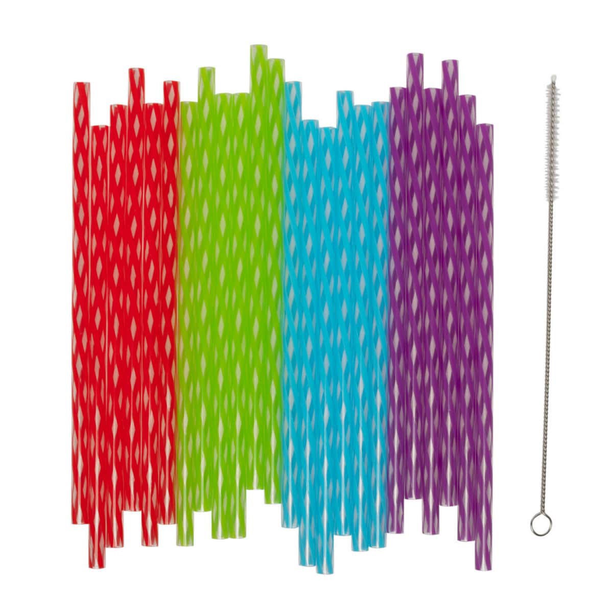 slide 13 of 17, Kolorae Striped Reusable Plastic Straws, 24 ct