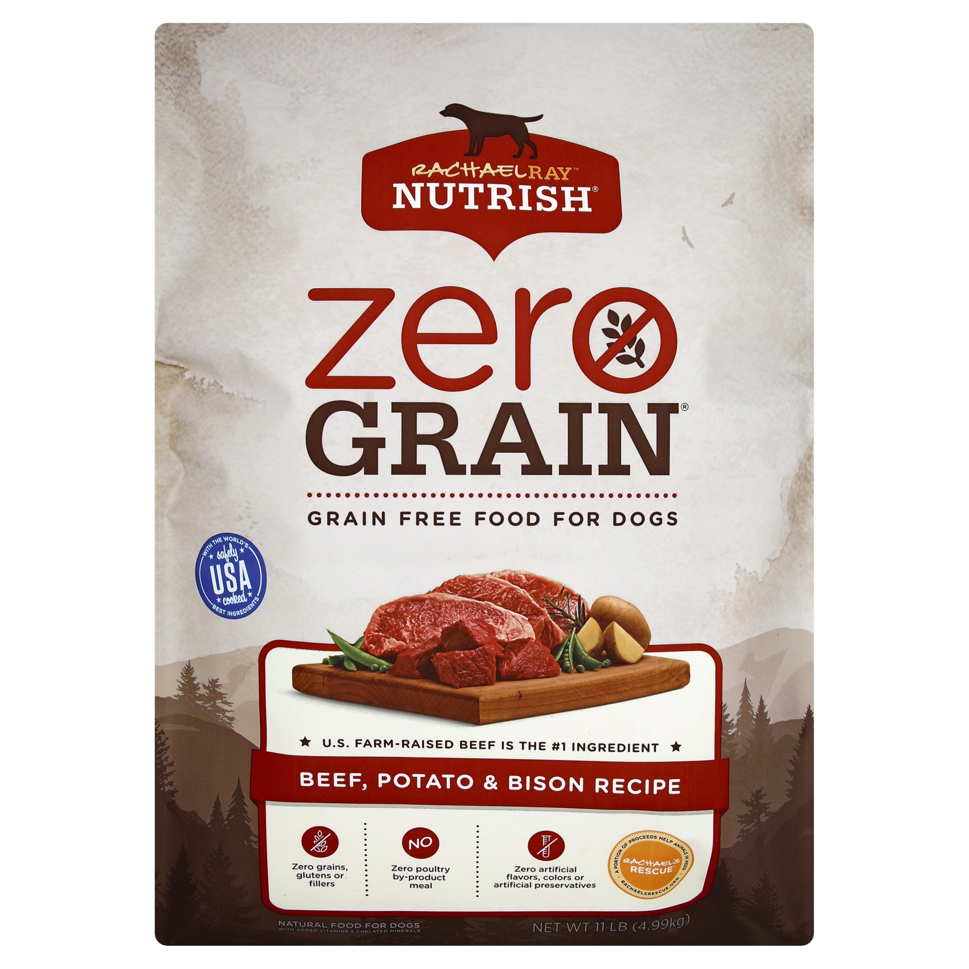 slide 1 of 1, Rachael Ray Nutrish Zero Grain (Beef & Bison) - Dry Dog Food, 11 lb