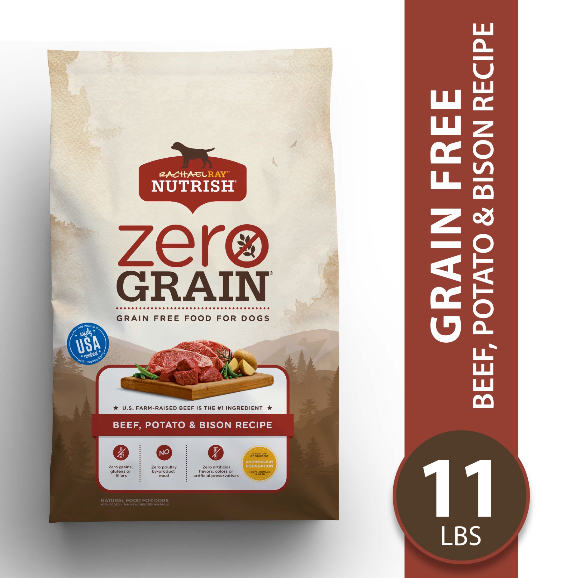 slide 1 of 1, Rachael Ray Nutrish Zero Grain (Beef & Bison) - Dry Dog Food, 11 lb