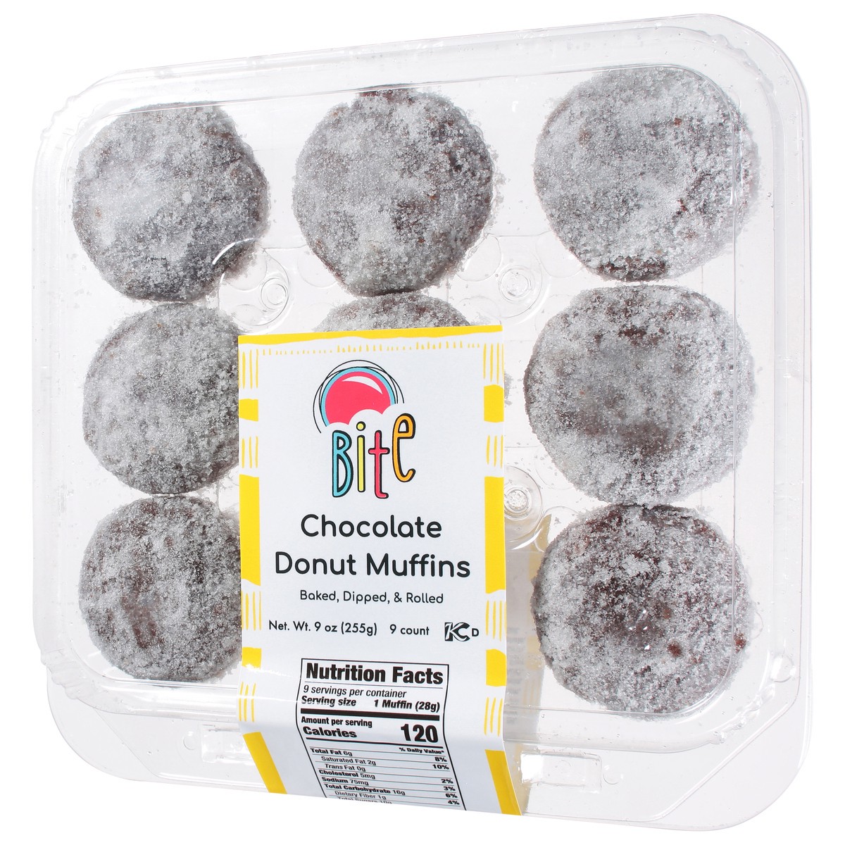 slide 9 of 9, One Bite Chocolate Donut Muffins, 9 oz