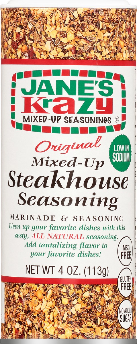 slide 1 of 9, Jane's Krazy Mixed-Up Seasonings Mixed-Up Steakhouse Seasoning Original Marinade & Seasoning, 4 oz, 4 oz