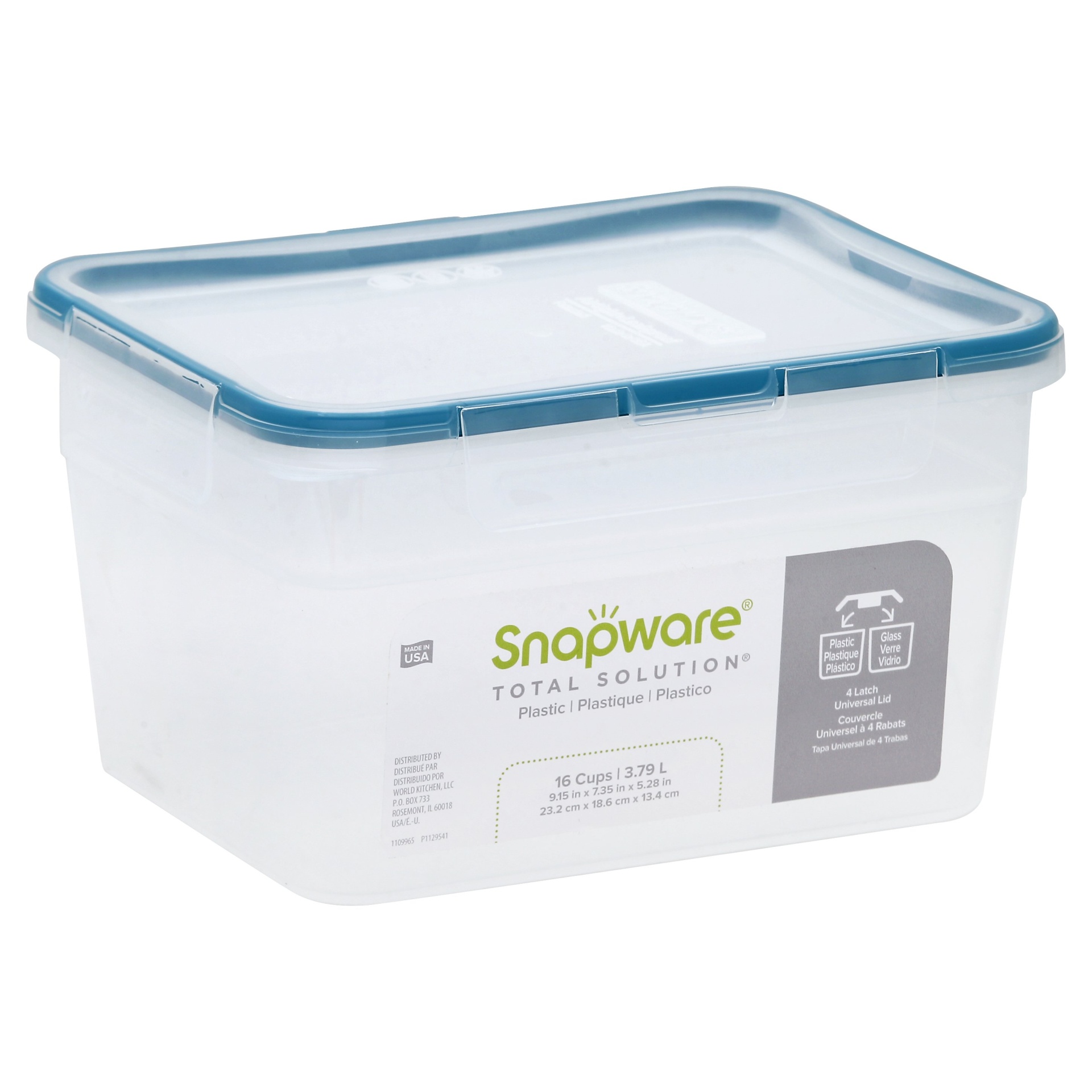 slide 1 of 1, Snapware Airtight Plastic Food Storage - Clear/Blue, 16 cup