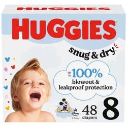 Huggies Snug & Dry Baby Diapers, Size 8 (46+ lbs), 48 Ct