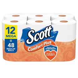 Scott Comfort Plus One-Ply Mega Rolls Unscented Bathroom Tissue 12 ea
